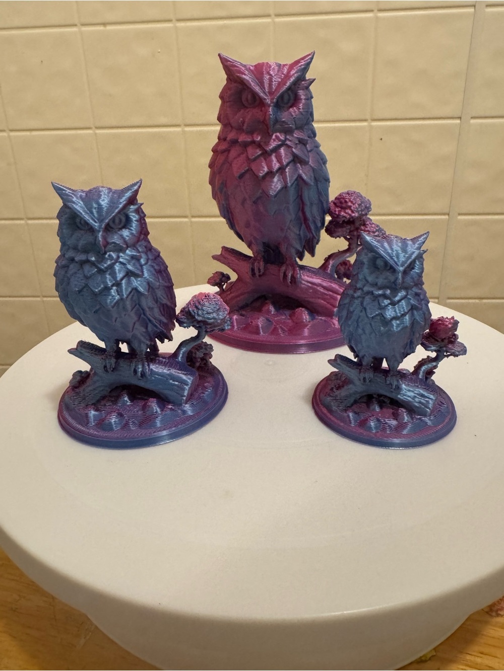 Unbranded Blue-Purple Metallic Owl Figurines Set - 3 Pieces